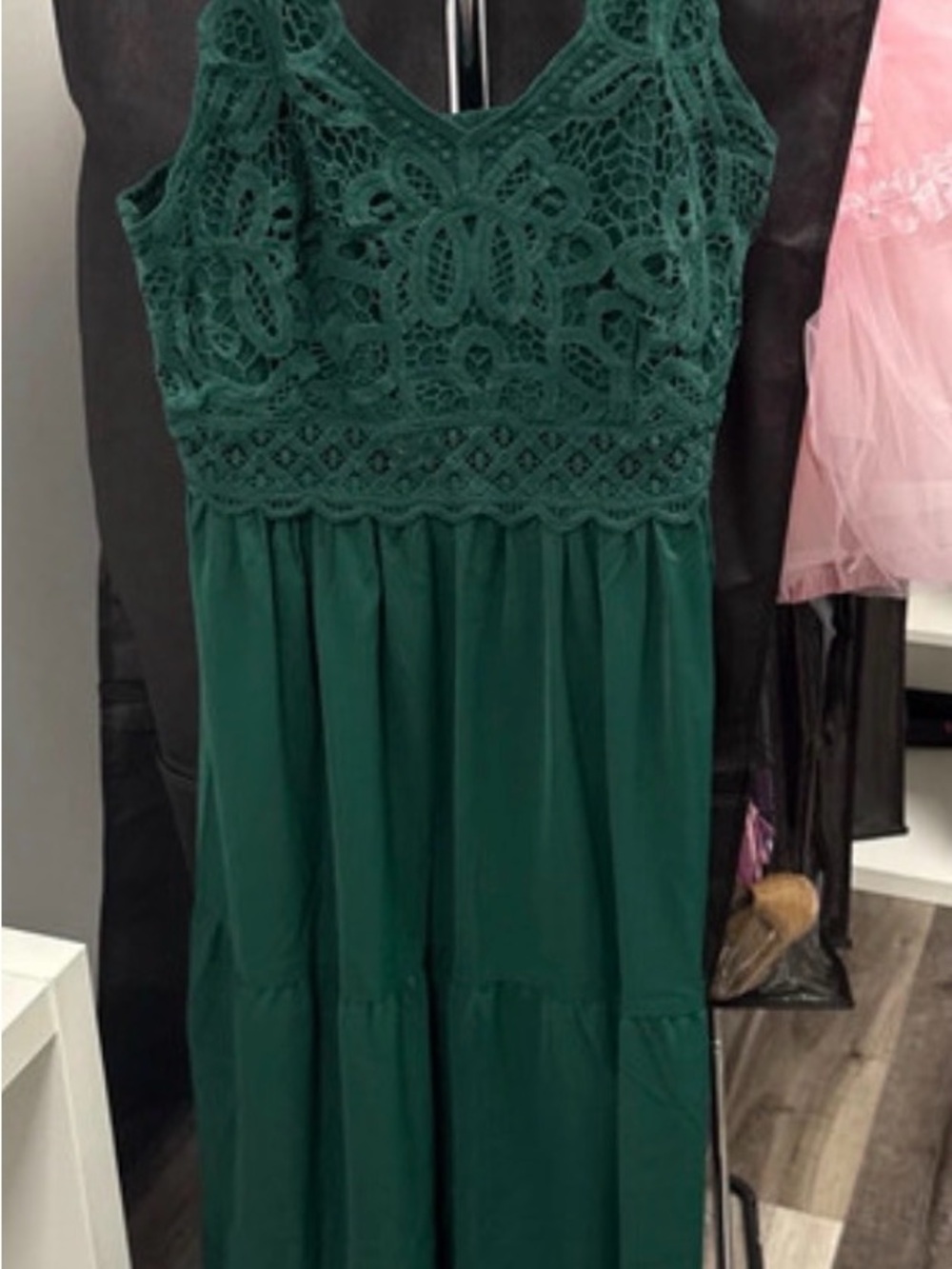Girls' Dark Green Lace Bodice Maxi Dress